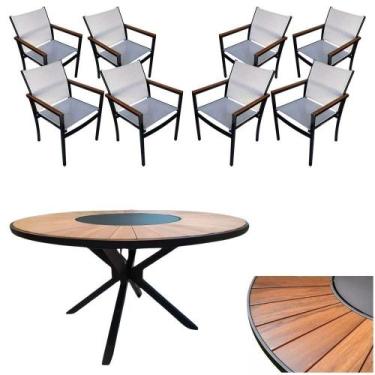 Imagem de Conjunto De Mesa Jantar 1,80m Zurick Madeira Pétalas 8 Poltronas Améli