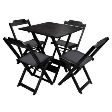 Imagem de Conjunto De Mesa Dobravel De Madeira 70x70 Com 4 Cadeiras Preto Estofa