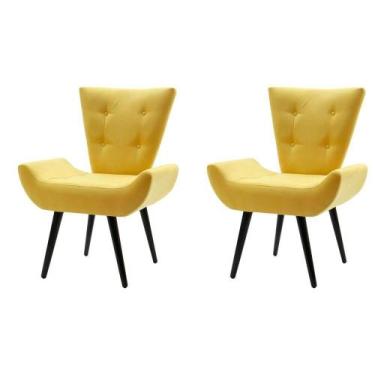 Imagem de Kit 2 Poltronas Decorativa Emilia Suede Pé Palito - Amarela - Cor: Ama