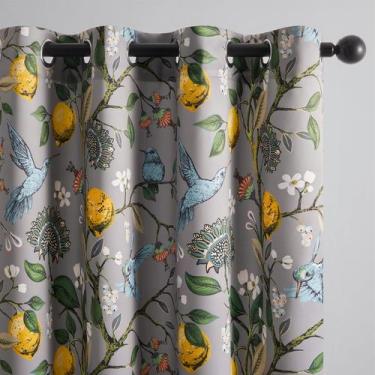 Imagem de Cortinas Topfinel Preto Escuro Floral Cinza Blackout 214cm