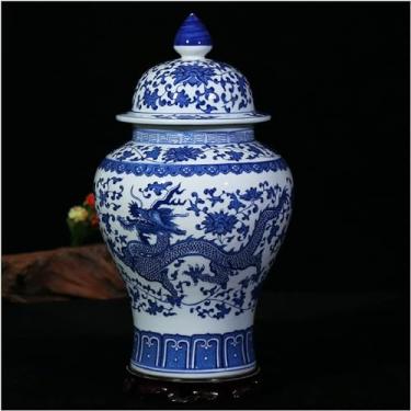 Imagem de AKALNNB Jarra de gengibre de cerâmica antiga estilo chinês para decoração de escritório em casa vaso de porcelana azul e branco