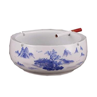 Imagem de Cinzeiros para Cigarros Azul e Branco Cerâmica Europeia Retro Sala de Estar Cinzeiro Boutique Grande Prático Cinzeiro de Cerâmica Elegante Personalidade Criativa Escritório Cinzeiro Redondo Decoração
