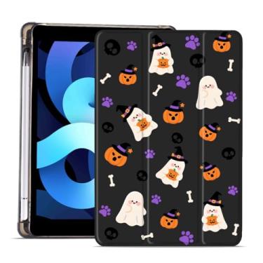 Imagem de MAYCARI Capa de Halloween para iPad de 10,2 polegadas 2021/2020/2019 com suporte para lápis, capa protetora traseira de TPU macio original Cute Ghosts Pumpkins iPad 9ª/8ª/7ª geração, capa protetora