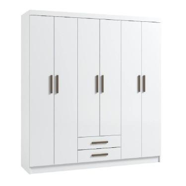 Imagem de Guarda-Roupa Casal 6 Portas 2 Gavetas MDP Amendoa com Cabideiro e Prateleiras Corredica Telescopica