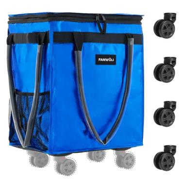 Imagem de Fanwoli Bolsa de compras reutilizável com tecido resistente a rugas atualizado | Rodas de estabilidade melhorada e alça estendida | Carrinho de compras dobrável para mantimentos e lavanderia
