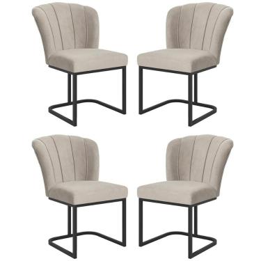 Imagem de Kit 4 Cadeiras Jantar Flor Mesa Cozinha Reforçada Base Metal Preta Bege