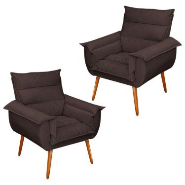 Imagem de Kit 02 Poltronas Decorativas Modernas Sala E Recepção Monza Pés Palito Suede Marrom - Abmaza