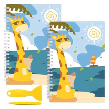 Imagem de WHLBHG Girafa adesivo em branco para colecionar, presente de animal fofo, 2 peças, organizador, livro, reutilizável, adesivos, caderno, 50 + 50 folhas, papel de liberação em branco (2 adesivos