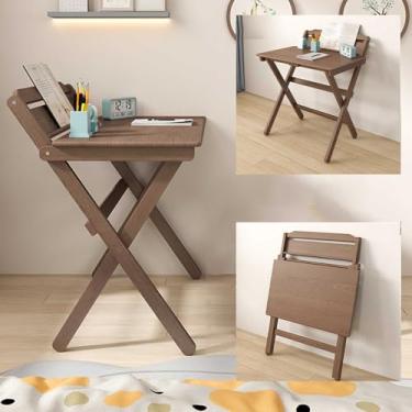 Imagem de Yadlan Mesa de estudo infantil com estante, estação de trabalho de casa dobrável, mesa infantil de madeira maciça, mesa de escrita infantil com suporte de leitura, mesa infantil pequena para todas as