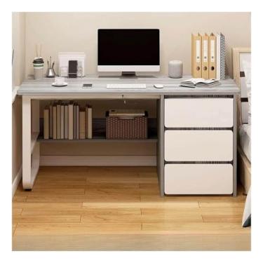 Imagem de Escrivaninha, mesa retangular para computador com rack de armazenamento de 3 gavetas, mesa de estudo, mesa de trabalho para computador para escritório doméstico grande mesa de escrita cinza 100 cm