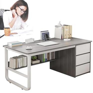 Imagem de Mesa de canto com 3 portas, mesas de escritório em casa com estante de livros moderna mesa de escritório mesa para jogos mesa de jogos mesa de estudo executivo para escritório em casa quarto de dormir