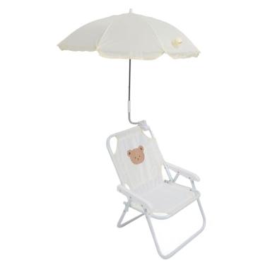 Imagem de FTVOGUE Cadeira de Praia Infantil, Cadeira de Acampamento Portátil Dobrável Confortável e Resistente Com Guarda-chuva à Prova de Sol para Atividades Ao Ar Livre Parque de Piquenique na (Ursa)