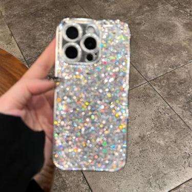 Imagem de HTVJFX Capa de celular luxuosa com lantejoulas brilhantes e proteção à prova de choque para iPhone 12 Pro (para iPhone 12 Pro/prata)