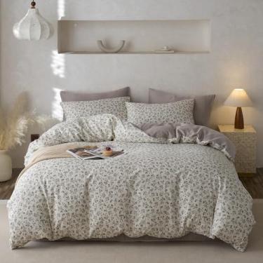 Imagem de MOTNTD Capa de edredom floral queen size chique lyocell mistura de algodão queen conjunto de capa de edredom macio de fio de camada dupla com zíper conjunto de cama refrescante de verão bonito
