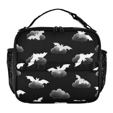 Imagem de Joisal Lancheira de morcegos brancos, nuvens negras, Dia das Bruxas, para mulheres, meninas, lancheira masculina e infantil, lancheira para trabalho, comida macia, isolada para meninos