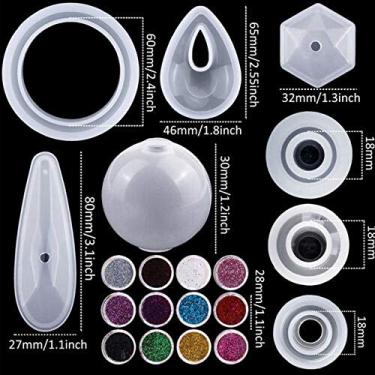 Imagem de CUOFYUNL 98 unidades de moldes de resina de silicone DIY pingente moldes de joias kit de artesanato de cristal com uma bolsa de armazenamento preta para fabricação de joias DIY