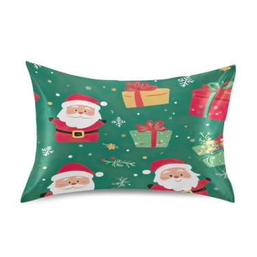 Imagem de Blueangle Linda fronha de cetim de Papai Noel para cabelo e pele, fronha de seda, tamanho padrão (51 x 66 cm) - fronhas de cetim com fecho de envelope (546)