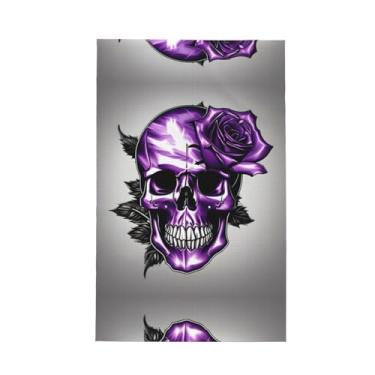 Imagem de XLLingL Toalhas de cozinha de waffle com estampa de rosa roxa e crânio, panos de prato de microfibra, para decoração e limpeza de cozinha - 1 peça