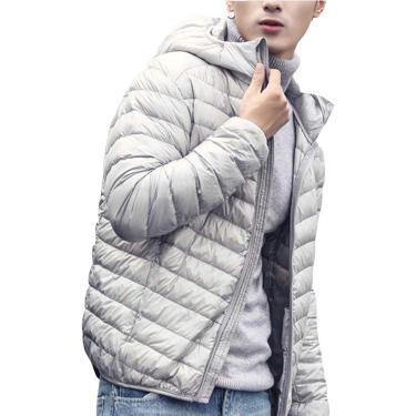 Imagem de Jaqueta Masculina Com Capuz Jaqueta Acolchoada Leve E Embalável Com Bolsos Com Zíper Casaco De Inverno Ao Ar Livre Com Capuz, Army Green, L