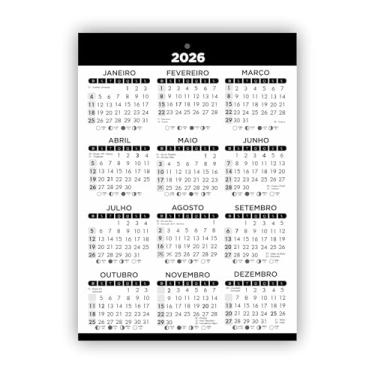 Imagem de Calendário de Parede 2026 Minimalista Tamanho A4 Com Furo Simples Sem Propaganda Prático para Escritório Casa Planejamento Escolar Volta as Aulas (PRETO)