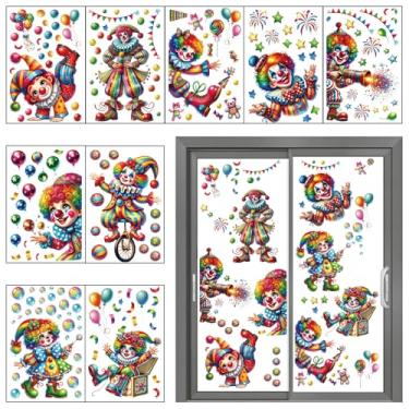 Imagem de Habbiful 9 folhas de decoração de carnaval, adesivos de janela de carnaval grandes circo dupla face para janelas de vidro, escritório, casa, loja, restaurante, decoração (B)