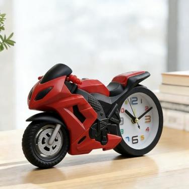 Imagem de Despertador, relógio de mesa, modelo realista de motocicleta, relógio de mesa, decoração para adultos, presente criativo para aniversários e ocasiões especiais, construção exclusiva (vermelho)