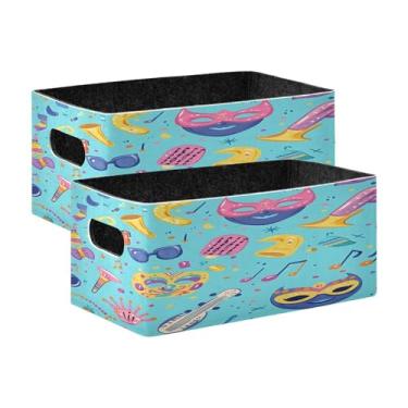 Imagem de xigua Conjunto de 2 caixas de armazenamento de máscaras de carnaval, cubo de armazenamento dobrável, organizador de cestas de armazenamento para livros, prateleiras, armário, lavanderia, berçário