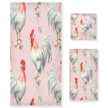 Imagem de xigua Conjunto de toalhas de banheiro de galo aquarela absorvente macio 3 peças toalha de banho toalha de mão toalhas decorativas para banheiro, academia, hotel, praia, piscina