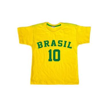 Imagem de Camiseta Brasil Estampada Juvenil 100% Poliéster - Wju Jeans, 10, Amar