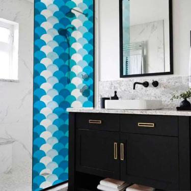 Imagem de Adesivo Para Vidro Box Banheiro Jateado Decorado Escama Prova D'Agua -