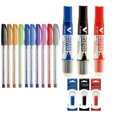 Imagem de Kit Caneta Trilux Com 10 Cores + Marcador E Refil Quadro Branco 3 Cores Pilot