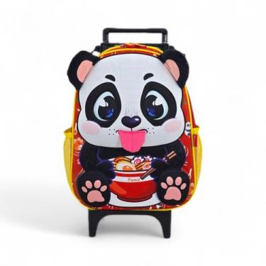 Imagem de Mochila media escolar passeio rodinha bichinho animais lobo tigre pand