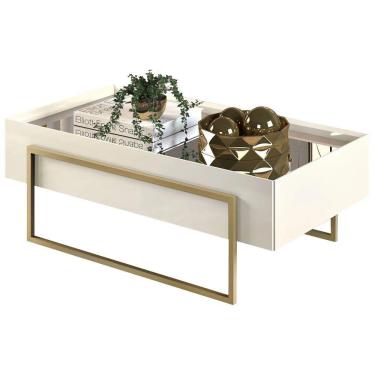 Imagem de Mesa de Centro Espelhada para Sala de Estar Suri Creme - DJ Móveis