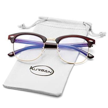 Imagem de Óculos com bloqueio de luz azul para mulheres e homens, armação sem aro, óculos nerd falsos, Dourado, marrom, Medium