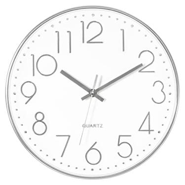 Imagem de Foxtop Relógio de parede prata silencioso sem tique-taque operado por bateria redondo moderno relógio de parede para escritório, escola, casa, sala de estar, quarto, banheiro, cozinha, decoração 12 polegadas