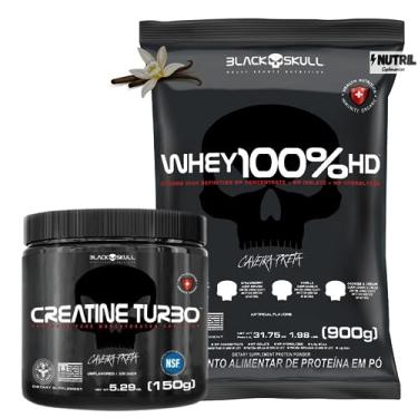 Imagem de Whey Protein 100% HD Pure 900g Isolado - Hidrolisado - Concentrado Refil + Creatina Turbo 150g - Kit Para Ganho de Massa Muscular e Força - Black Skull (Refil Whey 100% Baunilha + Creatina 150g)
