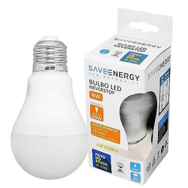 Imagem de Lâmpada LED Bulbo de Emergência 8W Luz Branco Quente Bivolt Save Energy