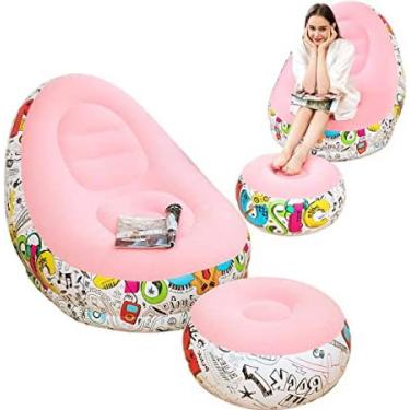 Imagem de SandLux Cama Puff Portátil Dobrável Inflável Preguiçosa Beanbag Espreguiçadeira Cadeira de Saco Rosa Grande Feminino Adulto