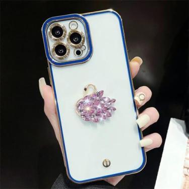 Imagem de Swan Diamond Phone Case para iPhone 11 12 13 Pro Max Mini XS XR X 6 6S 7 8 Plus SE 2020 2022 Capa de proteção de lente transparente, azul, para iPhone XS Max