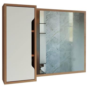 Imagem de Espelheira Reversivel Para Banheiro 1 Porta BN3645 Amendoa Branco Tecno Mobili