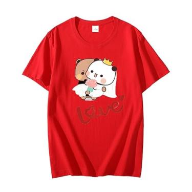 Imagem de Camiseta Fashion Love Panda Bear Print Proposal Surprise Dress Casual Unissex Manga Curta Gola Redonda, Vermelho, XXG