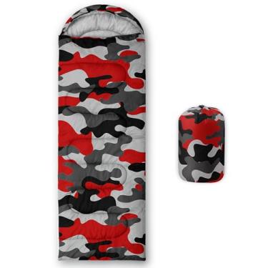 Imagem de Sacos de dormir para adultos e crianças, impressão 3D, saco de dormir para meninas e meninos, leve, impermeável, frio/quente, 3 estações, viagens ao ar livre com bolsas de compressão