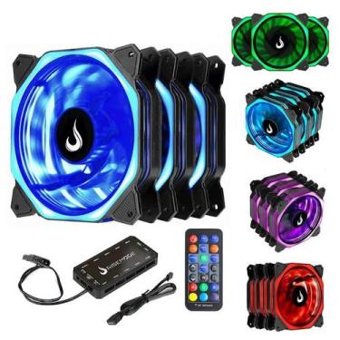 Imagem de Kit 3 Cooler Fan LED RGB Rise Mode Controladora RGB Controle Remoto 12