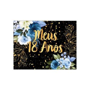 Imagem de Painel de Festa Horizontal 1,55 X 1,20 - Meus 18 Anos Floral Azul Efei