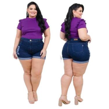 Imagem de Short Jeans Barra Dobrada Plus Size Tamanho Grande - karha Jeans, tama