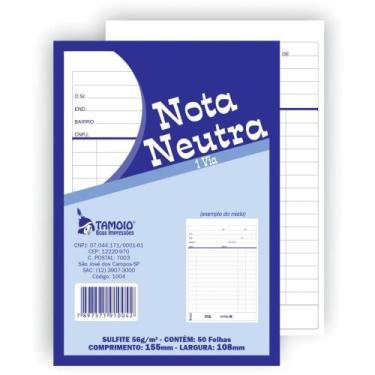 Imagem de Talão de Nota Neutra 1/32 50 Folhas 1 Via - Pacote com 20 Unidades - T