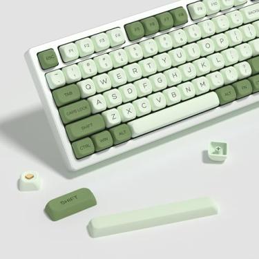 Imagem de YMKPVR KBDiy Matcha KOA Teclas de perfil 60 75 100 por cento, sublimação de tinta PBT verde bonito personalizado teclado, conjunto de 143 teclas para teclados mecânicos Cherry Gateron MX Switches