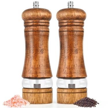 Imagem de Conjunto de moedor de sal e pimenta, moedor de pimenta, moedor de sal, moedor de pimenta, moedor recarregável de 15 cm para pimenta preta, conjunto de saleiro e pimenteiro de madeira