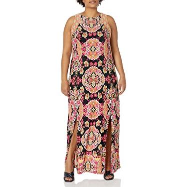 Imagem de London Times Vestido maxi feminino com fenda dupla, ocasião de férias, evento, convidada, Preto/rosa choque, 25 Plus Size