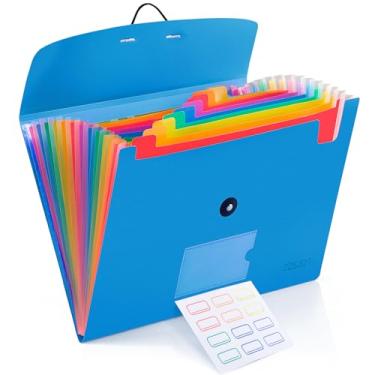 Imagem de Pasta de arquivo expansível com 13 bolsos, organizador de arquivos sanfonado, tamanho carta A4, porta-recibos de documentos em papel para material de escritório escolar, azul